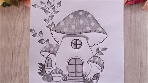 A Cute Realistic Mushroom House Drawing With Pencil How To Draw A