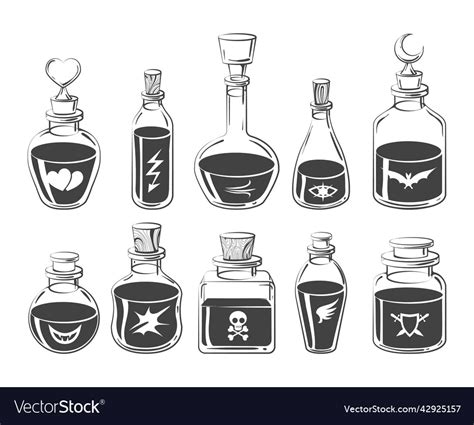 Potion bottles drawings Royalty Free Vector Image