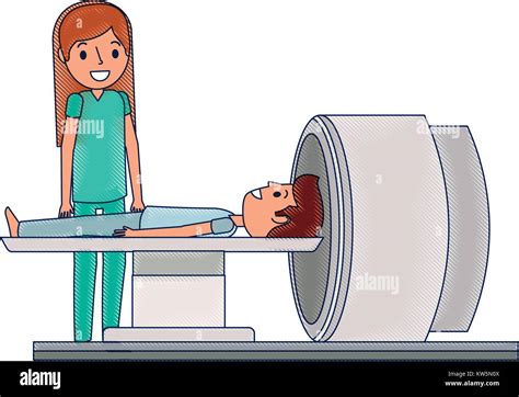 Tomography Scanner Machine With Patient And Doctor Vector Illustration