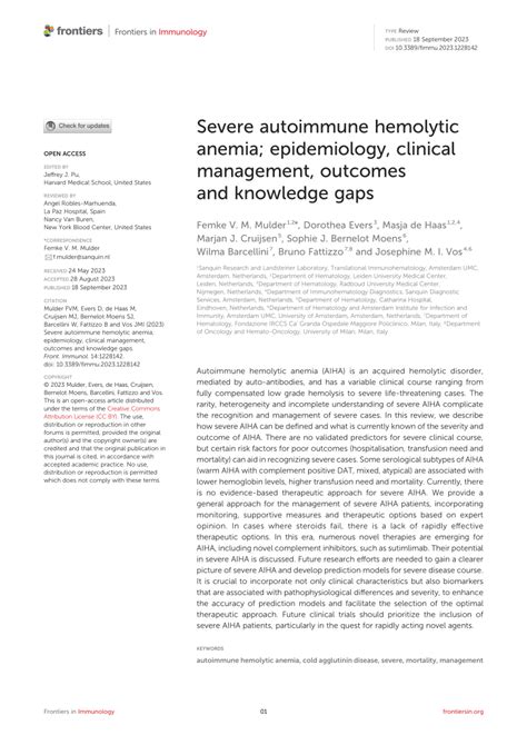 Pdf Severe Autoimmune Hemolytic Anemia Epidemiology Clinical