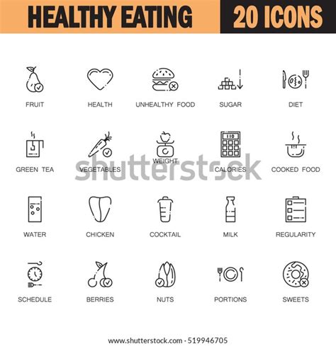 Healthy Eating Flat Icon Set Collection Stock Vector Royalty Free