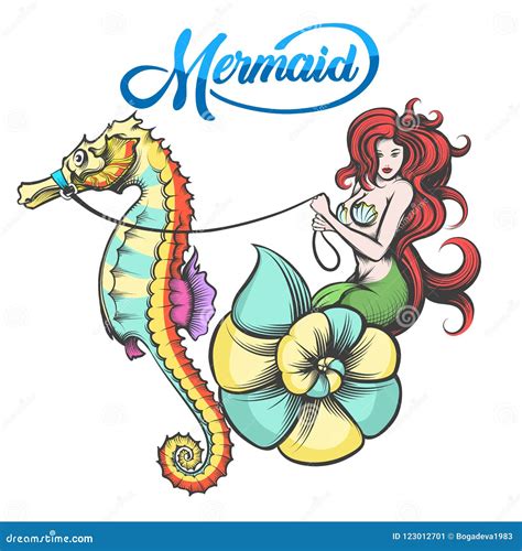 Mermaid With Sea Horse Stock Vector Illustration Of Animal 123012701