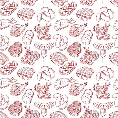 Premium Vector Seamless Background With Appetizing Sketch Meat