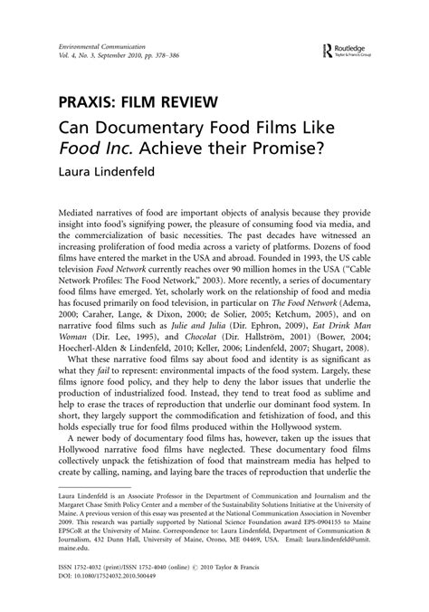 (PDF) Can Documentary Food Films Like Food Inc. Achieve their Promise?