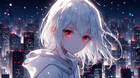 Download Wallpaper 1920x1080 Girl Eyes City Lights White Anime Full Hd Hdtv Fhd 1080p Hd