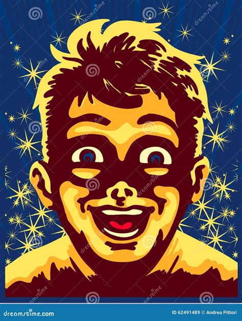 Amazed Kid Surprised Face Magic Vintage Vector Illustration Stock