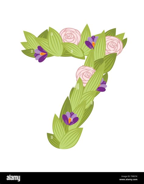 Number Seven Cartoon Flower Font Design Number 7 With Flowers And