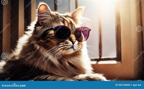 Funny Illustration With A Cute Cat Wearing Sunglasses 4k Stock