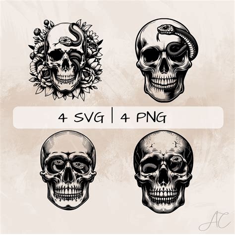 Skull And Snake Svg Bundle Skull With Snake Png Snake In Skull