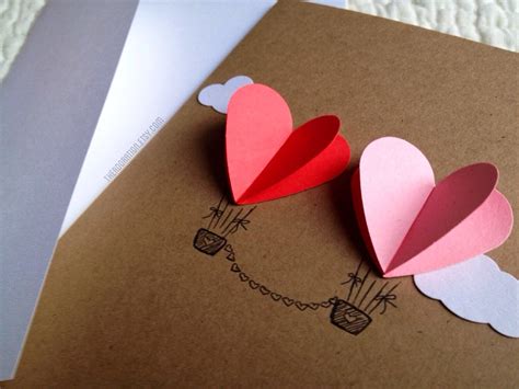 Couple Heart Hot Air Balloon Card Red Pink Etsy UK