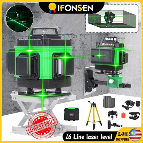 12 16 Lines Adjustable Laser Level 360 Rotary Cross 3D 4D Green Light