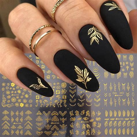 Amazon Flowers Nail Art Stickers Decal 3D Self Adhesive Gold