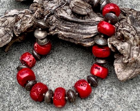 Red Coral Statement Necklace Sterling Silver Beads And Hook Clasp