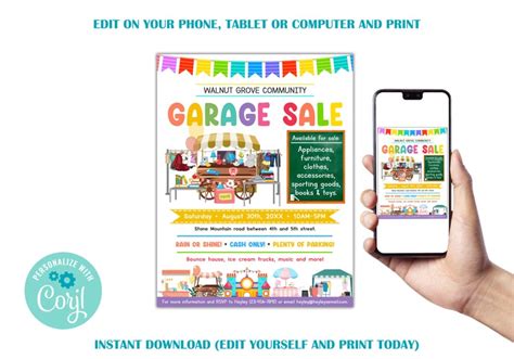 Editable Garage Sale Flyer Template Neighborhood Yard Sale Etsy