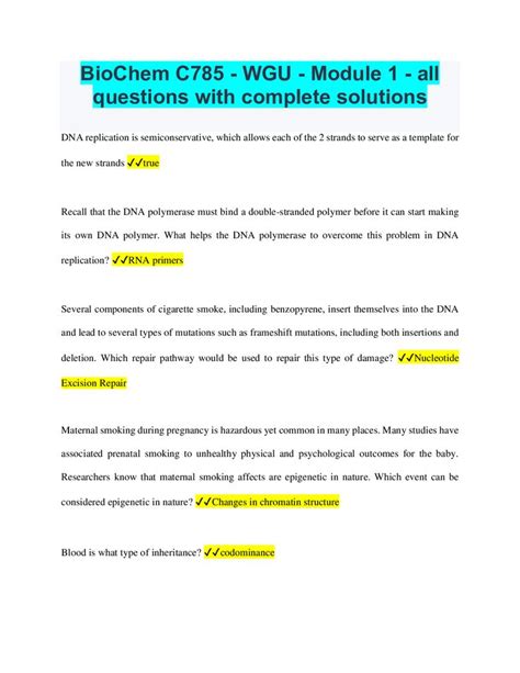 BioChem C785 WGU Module 1 All Questions With Complete Solutions