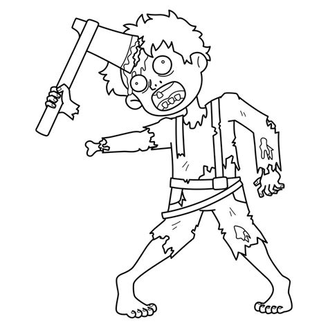 Premium Vector Zombie With An Axe In His Head Isolated Coloring