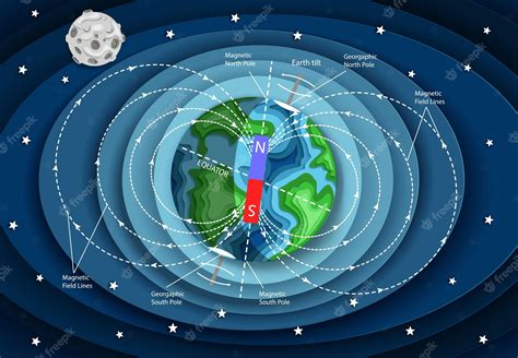 Premium Vector Vector Layered Paper Cut Style Earth Magnetic Field Diagram