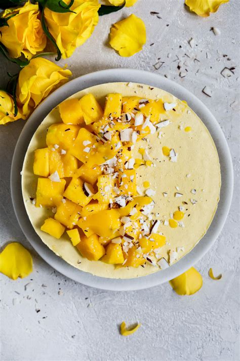 No Bake Mango Kokos Käsekuchen Veganer Cheesecake ohne Backen