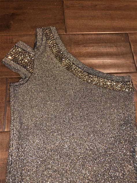 Bebe Bronze Metallic Beaded Shimmer One Shoulder Sexy Bodycon Club