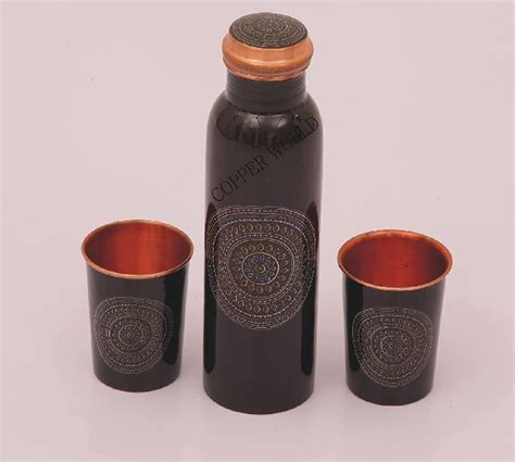 Meena Print Copper Water Bottle And Two Glass Set At Rs 749 Piece In