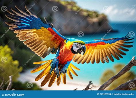 Flying macaw parrot stock illustration. Illustration of color - 275925334