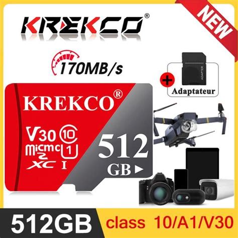 Krekco carte sd 512 go Adaptateur Carte mémoire microSDXC 170 Mo s