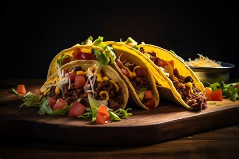 Premium Photo A Taco With Beef Tacos On A Wooden Board