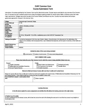 Fillable Online Qcc Cuny Cuny Common Core Course Submission Form Fax