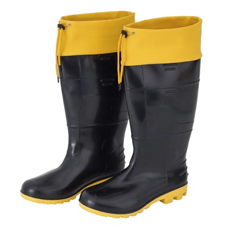 Bota Imperme Vel Pvc Forro N Cano Longo Preto E Amarelo Kadesh