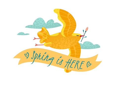 Premium Vector Spring Is Here Message With Bird Illustration