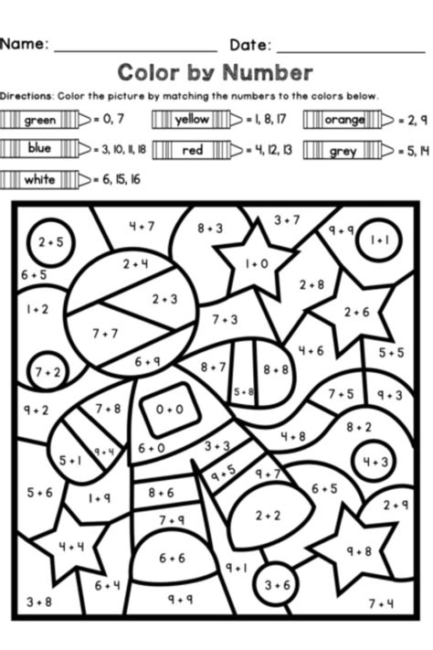 Kindergarten Color By Number Addition Worksheets