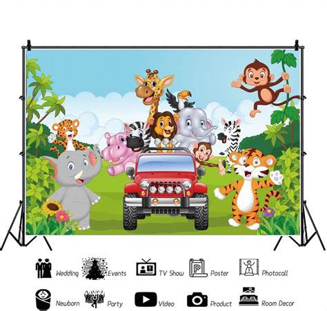 Buy Leowefowa Baby Safari Themed Birthday Backdrop Vinyl 5x3ft Cartoon