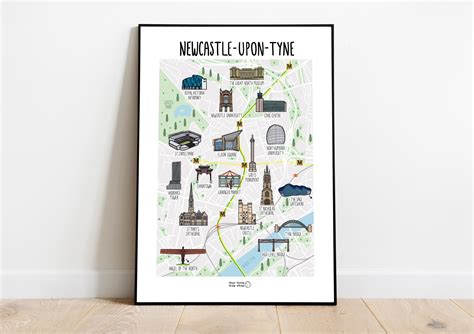 Newcastle Upon Tyne Map Print Custom Illustrated Hand Drawn City Map