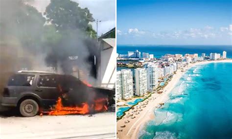 Ataque armado en Cancún deja camioneta blindada consumida por el fuego