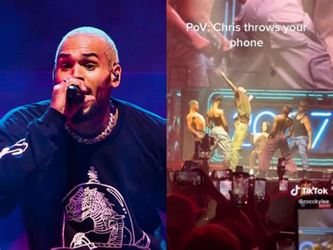 Oi Chris Brown toma celular de fã em show e arremessa na plateia