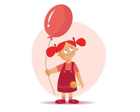 Une Petite Fille Joyeuse Avec Un Ballon Vecteur Premium