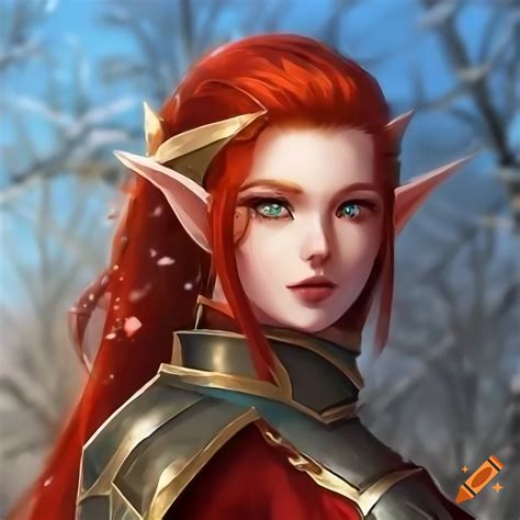 Portrait Of A Beautiful Elf Woman With Red Hair And Green Eyes