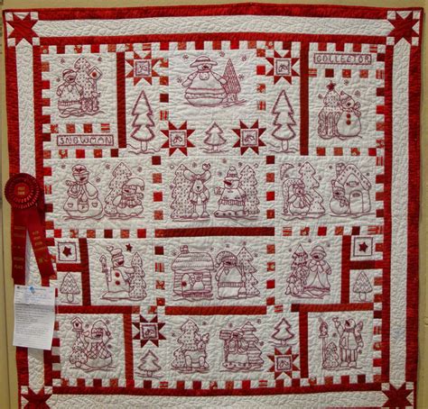 Snowman Collector 45 X 45 Redwork Quilt By Jean Hefflinger Design