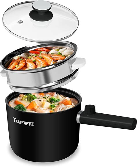 Amazon Topwit Hot Pot Electric With Steamer 1 5L Ramen Cooker Non Stick Frying Pan