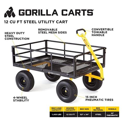 Gorilla Carts Gor1400 Com Heavy Duty Steel Utility Cart