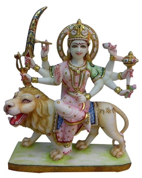 Multicolor Painted White Makrana Marble Maa Durga Statue For Temple