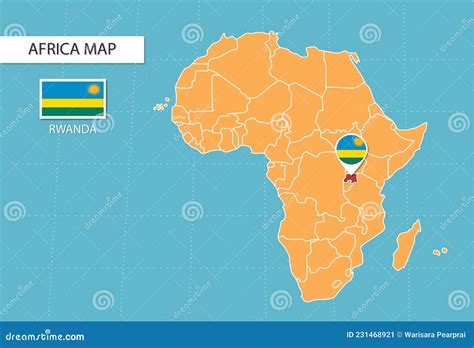 Rwanda Map In Africa Icons Showing Rwanda Location And Flags Stock