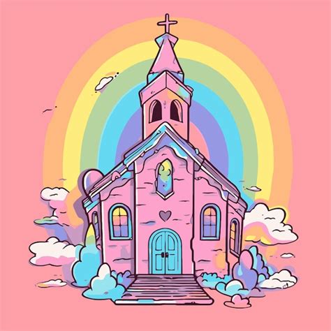 Premium Vector A Pink Church With A Rainbow On It