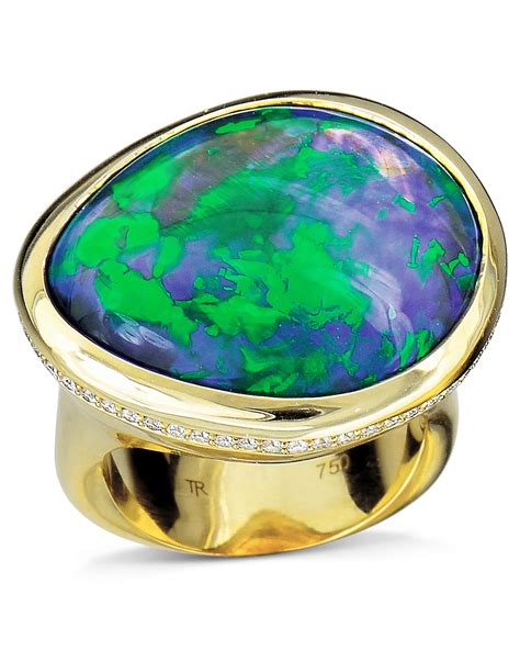 Rare, Lightning Ridge Black Opal Crystal Ring - Turgeon Raine