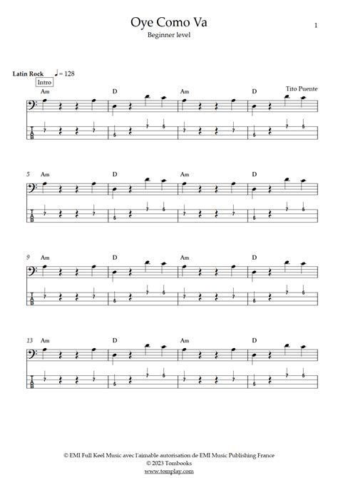 Oye Como Va Very Easy Level Santana Bass Tabs