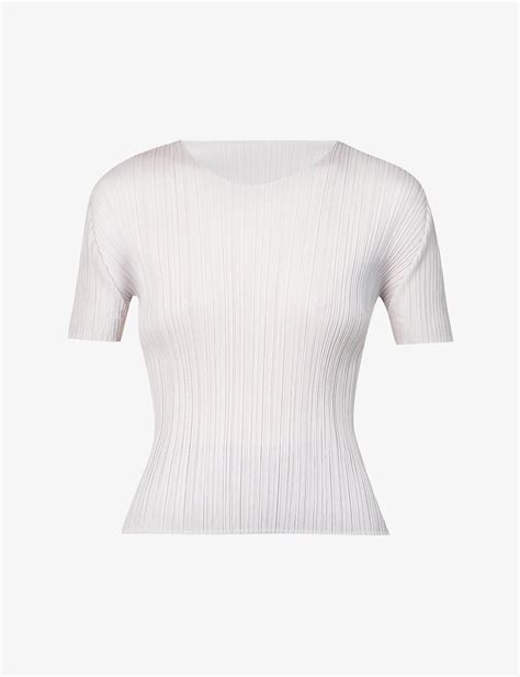 Pleats Please Issey Miyake Basics High Neck Pleated Woven Jersey Top In