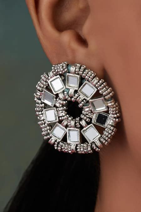 Buy Silver Plated Mirror Saar Embellished Stud Earrings By House Of