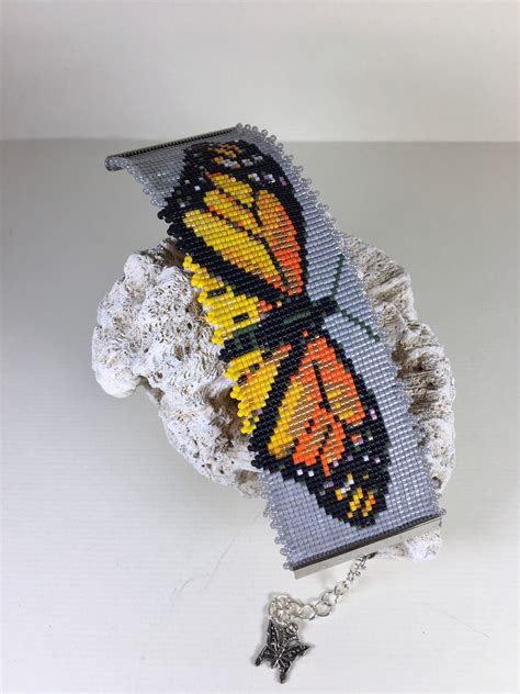 Monarch Butterfly Loom Beaded Bracelet Monarch Beaded Etsy