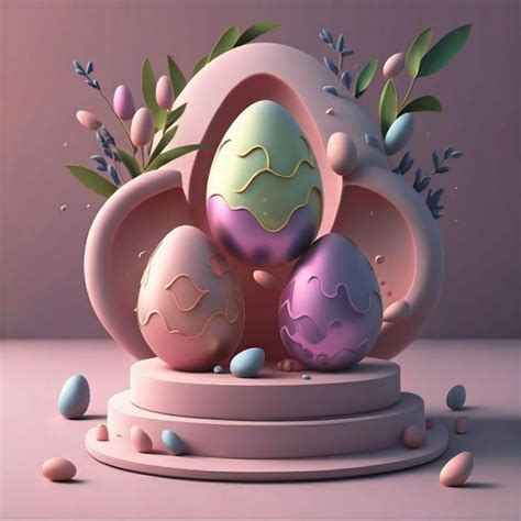 Podium 3D Con Orejas De Conejo Y Huevos De Pascua Escena Con Un