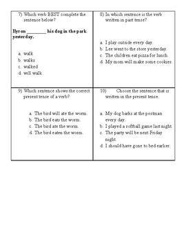 Progressive Verb Tense Daily Weekly Assessment Grade Th Grade Ela